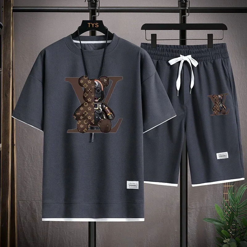 Summer new men's short-sleeved set, a fashionable outdoor casual men's short-sleeved T-shirt and sports shorts 2-piece set thumbnail 5