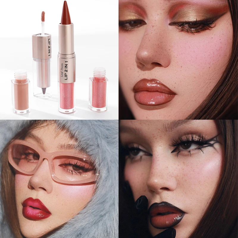Black Brown Tapered Lip Liner Contour Pencil Double Head Mirror Plumping Lip Glaze Crystal Lip Gloss Sexy Red Lips Tint Makeup thumbnail 4
