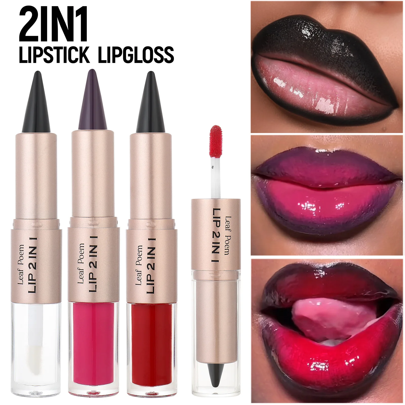 Black Brown Tapered Lip Liner Contour Pencil Double Head Mirror Plumping Lip Glaze Crystal Lip Gloss Sexy Red Lips Tint Makeup thumbnail 2