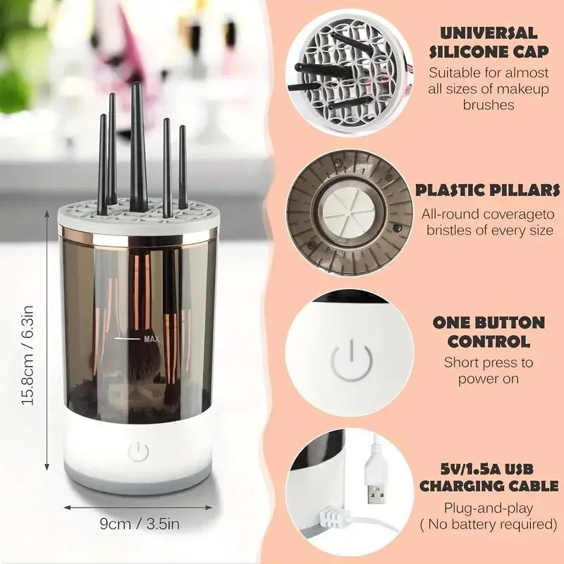 USB Plug Portable Electric Makeup Brush Cleaner with Rubber Makeup Machine Electric USB Quick Cleaner Cleaning Brush Collar Brus thumbnail 4
