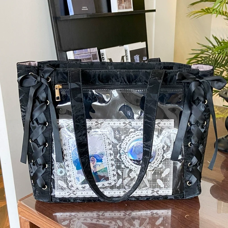 New Versatile Fashion Ribbon Itabag Large Capacity Green Large Food Anime Millet Bag Daily One Shoulder Tote Bag thumbnail 2