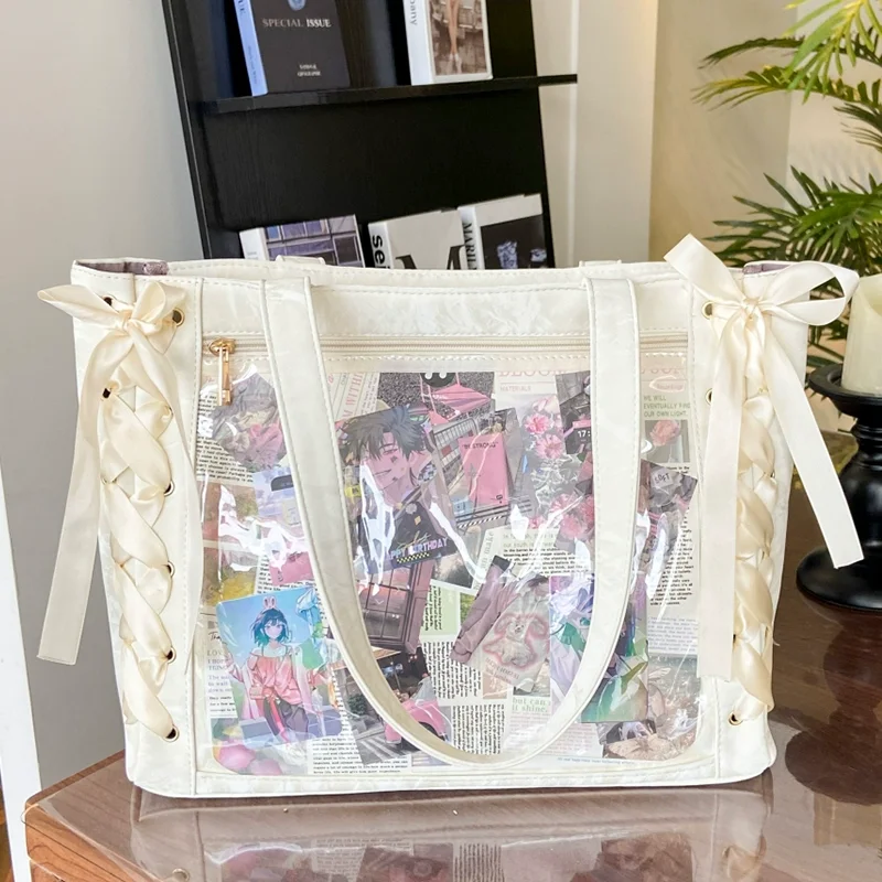 New Versatile Fashion Ribbon Itabag Large Capacity Green Large Food Anime Millet Bag Daily One Shoulder Tote Bag thumbnail 4
