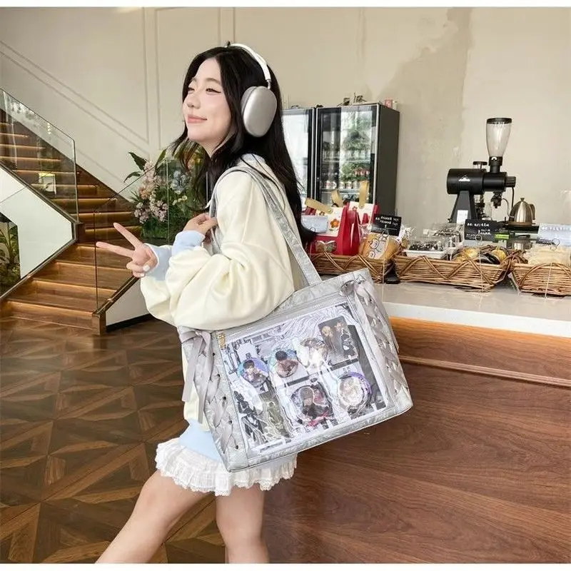 New Versatile Fashion Ribbon Itabag Large Capacity Green Large Food Anime Millet Bag Daily One Shoulder Tote Bag thumbnail 6