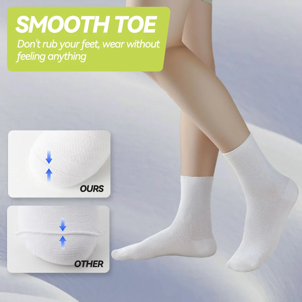 Children's pure cotton seamless socks,mesh thin mid-calf style for summer, suitable for students to wear to school, for sports thumbnail 2