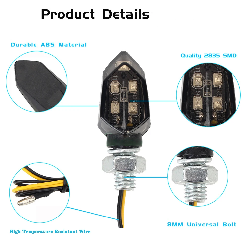 Motorcycle LED Turn Signal Light Mini Universal Led Amber Blinker Lamp 10mm Motorbike LED Indicators Lights 12v Turn Signal thumbnail 3