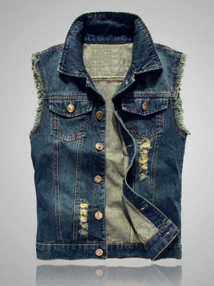 2025 Spring and Autumn New denim vest men's Korean version sleeveless camisole slim fit summer denim vest top plus size trend thumbnail 6