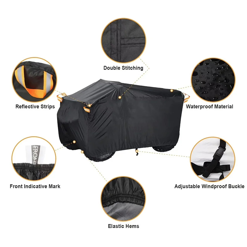 Quad Bike ATV Cover Universal 210D Waterproof Motorcycle Vehicle Scooter Kart Motorbike Resistant Dust UV Protector Black thumbnail 5