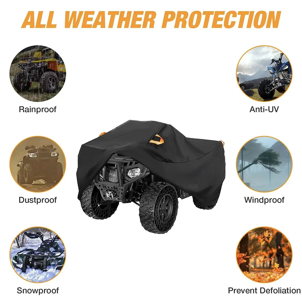 Quad Bike ATV Cover Universal 210D Waterproof Motorcycle Vehicle Scooter Kart Motorbike Resistant Dust UV Protector Black thumbnail 6