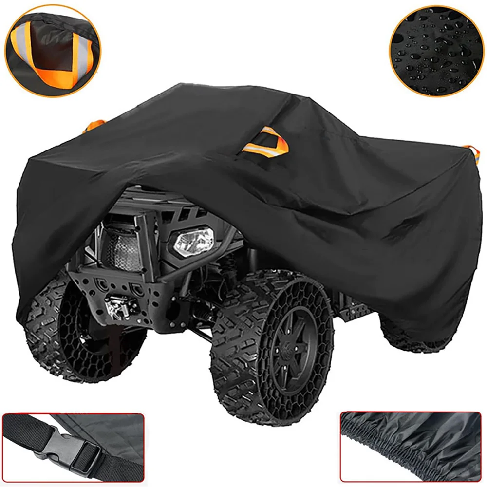 Quad Bike ATV Cover Universal 210D Waterproof Motorcycle Vehicle Scooter Kart Motorbike Resistant Dust UV Protector Black thumbnail 2