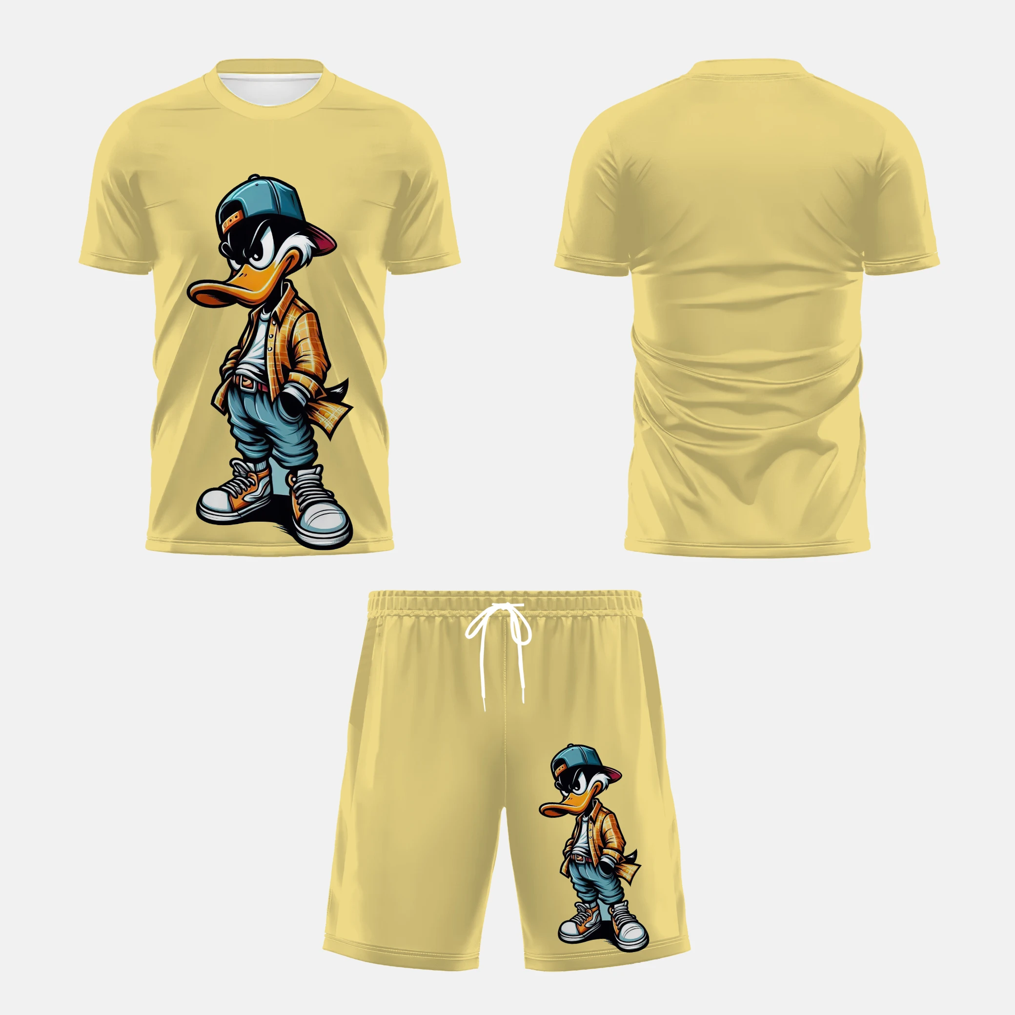 The 2025 summer new men's suit features an interesting cartoon duck print casual and fashionable polyester men's wear thumbnail 6