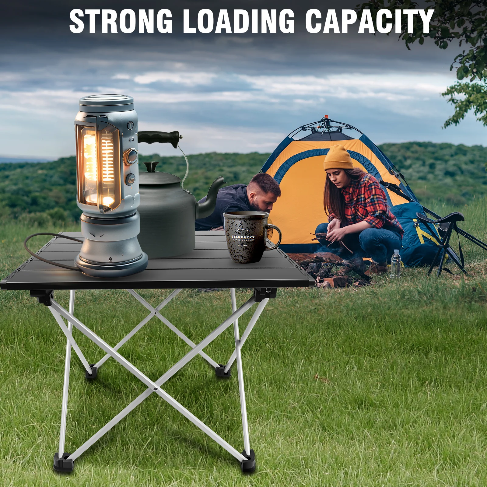 Small Folding Camping Table, Foldable Portable Picnic Table, Ultralight Aluminium Lightweight Folding Beach Table thumbnail 4