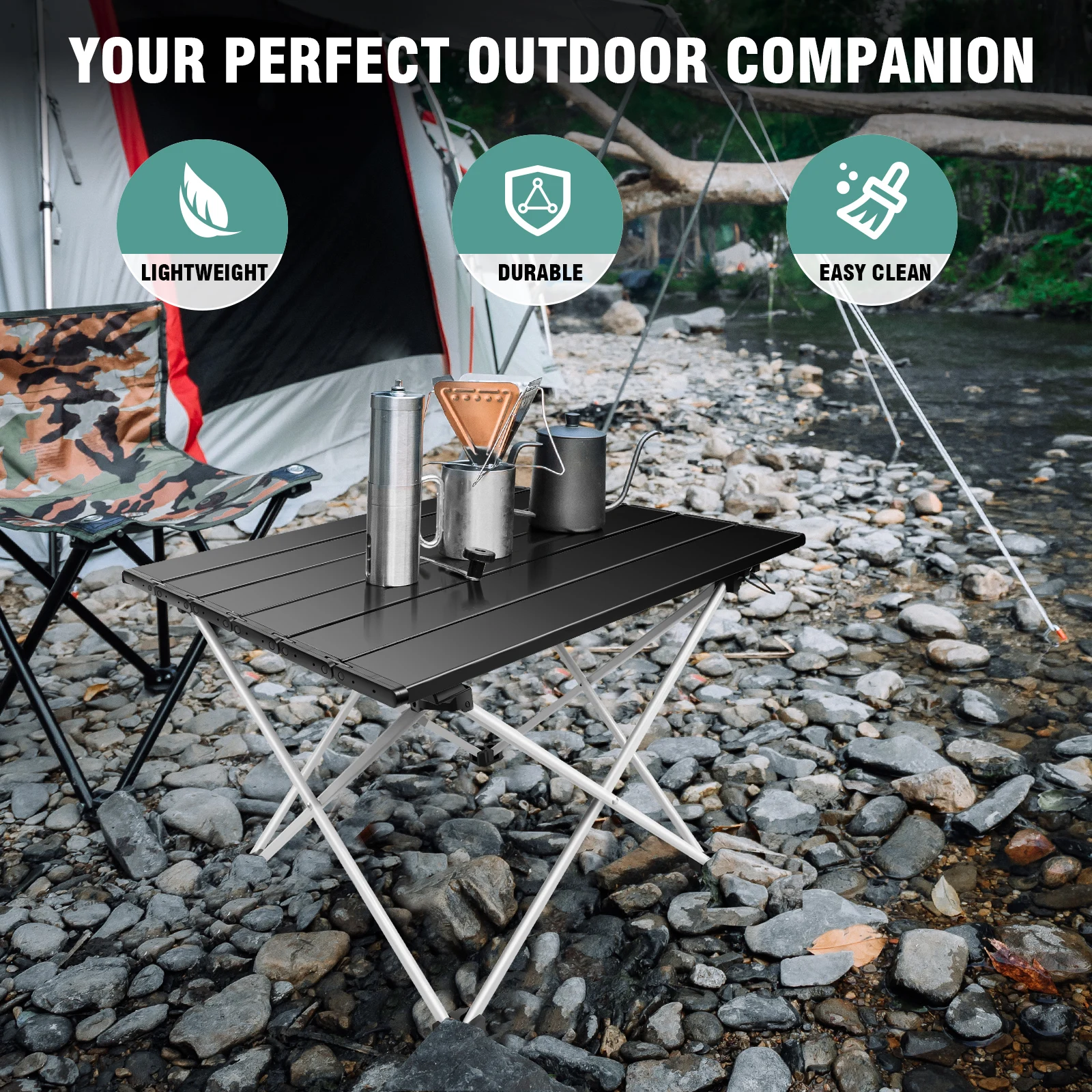 Small Folding Camping Table, Foldable Portable Picnic Table, Ultralight Aluminium Lightweight Folding Beach Table thumbnail 3