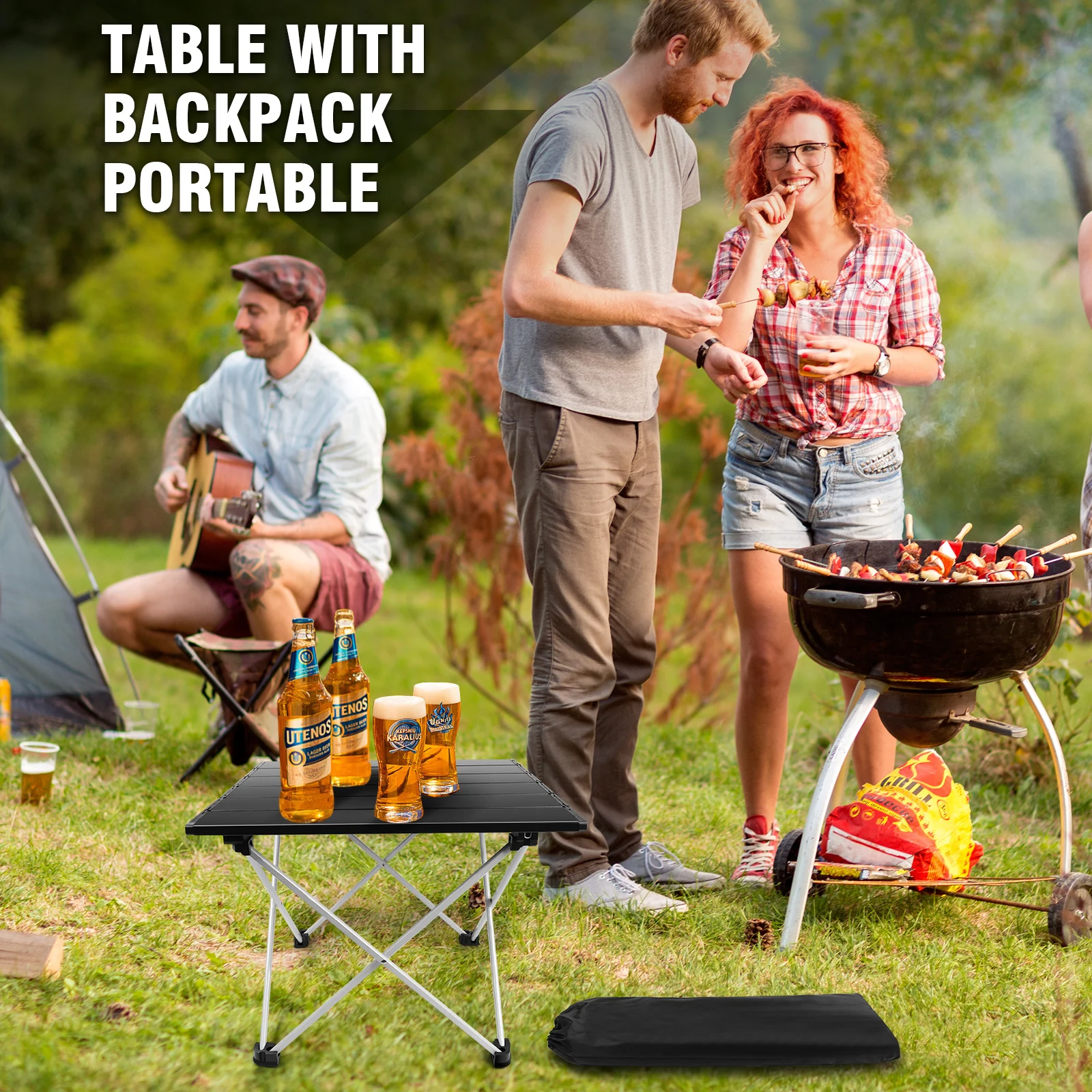 Small Folding Camping Table, Foldable Portable Picnic Table, Ultralight Aluminium Lightweight Folding Beach Table thumbnail 2