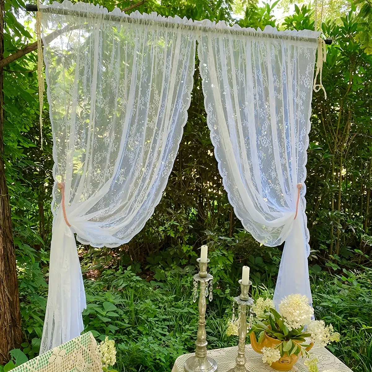 1pc outdoor white Floral Embroidery Country Lace Sheer Curtains for Living Room 84 Inches Long Window Treatments for Holiday