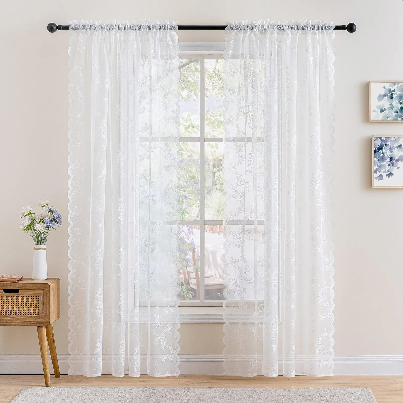 1pc outdoor white Floral Embroidery Country Lace Sheer Curtains for Living Room 84 Inches Long Window Treatments for Holiday thumbnail 6