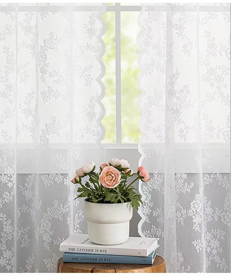 1pc outdoor white Floral Embroidery Country Lace Sheer Curtains for Living Room 84 Inches Long Window Treatments for Holiday thumbnail 3