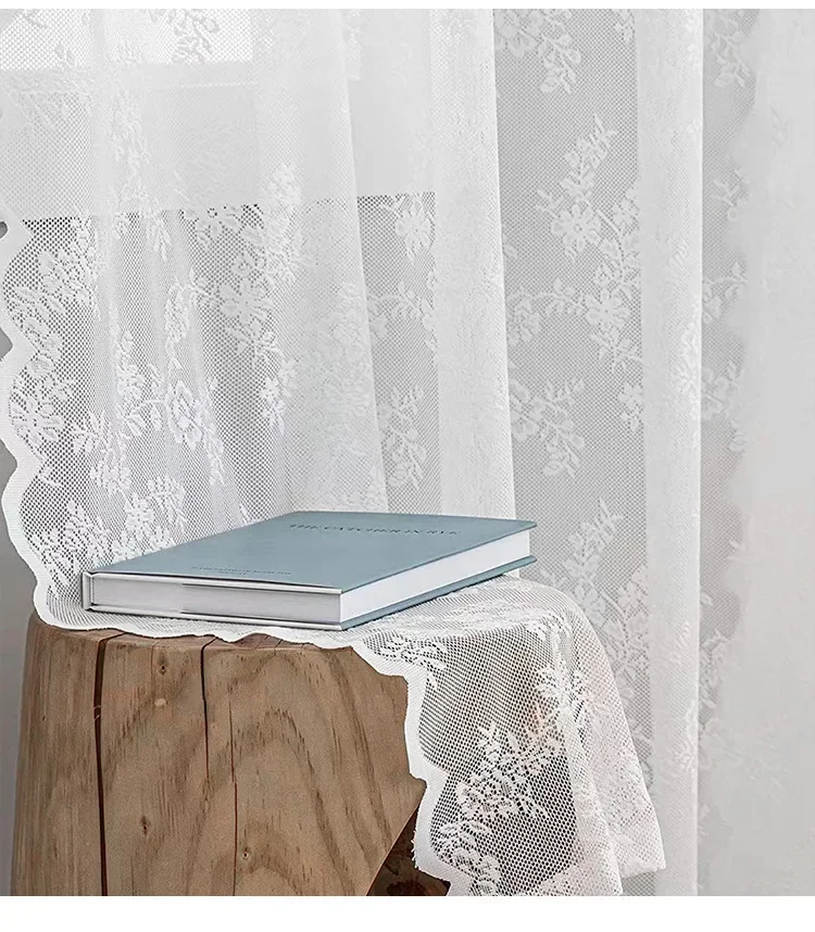 1pc outdoor white Floral Embroidery Country Lace Sheer Curtains for Living Room 84 Inches Long Window Treatments for Holiday thumbnail 4