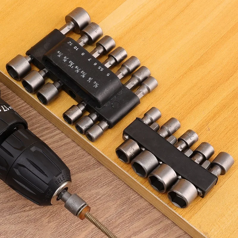 9/14Piece Hexagon Nut Driver Drill Bit Steel Socket Screwdriver Wrench Set Drill Bit Adapter Electric Impact Bolt Handle Tools thumbnail 3