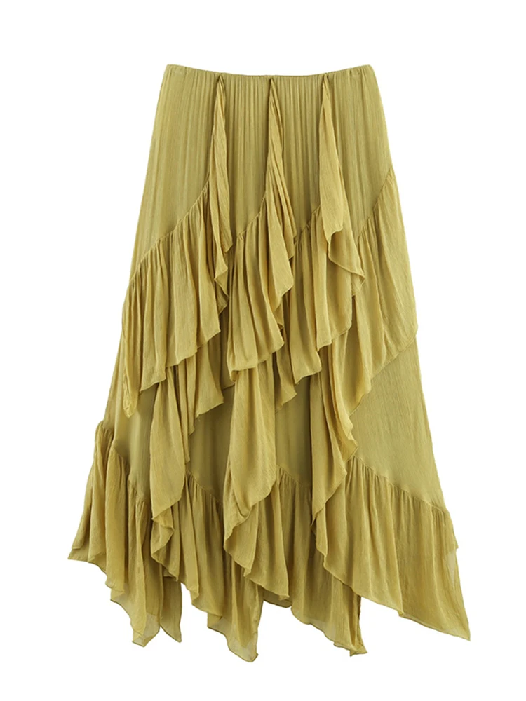 Elegant Ruffle Skirt Sets Women Sexy Lace Sleeveless See Through Tops A Line Cascading Skirts 2026 Spring Summer Lady Outfits thumbnail 3