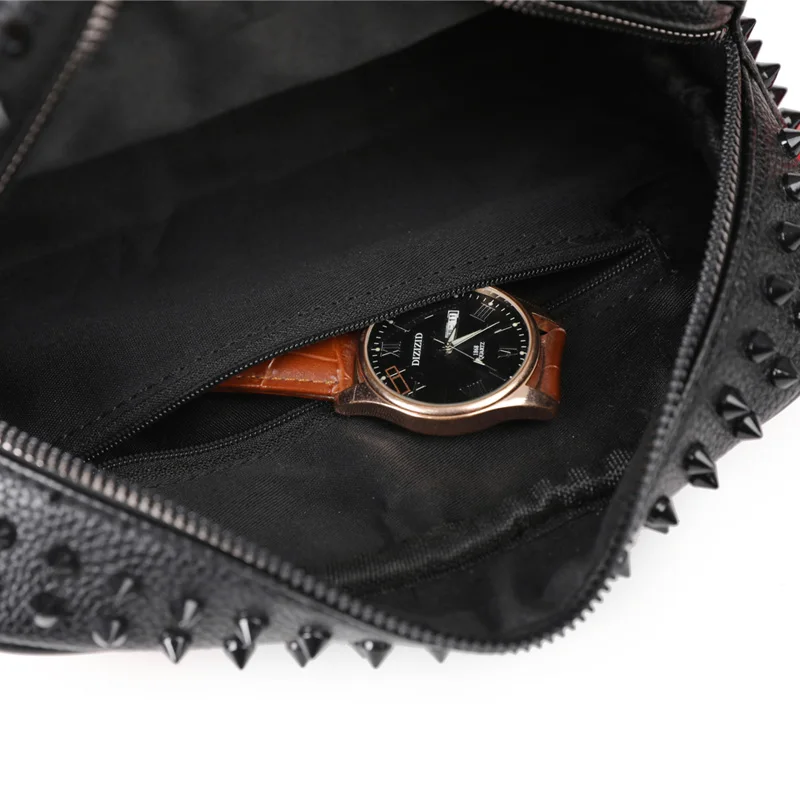Fashion Rivet Design Men Bag High Quality PU Leather Clutch Bags Money Purse For Men Cyberpunk Style Waist Strap Men Wallets Sac thumbnail 5