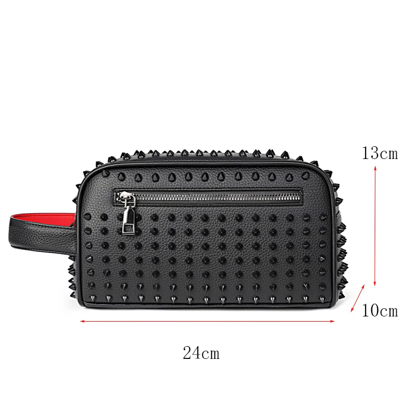 Fashion Rivet Design Men Bag High Quality PU Leather Clutch Bags Money Purse For Men Cyberpunk Style Waist Strap Men Wallets Sac thumbnail 6