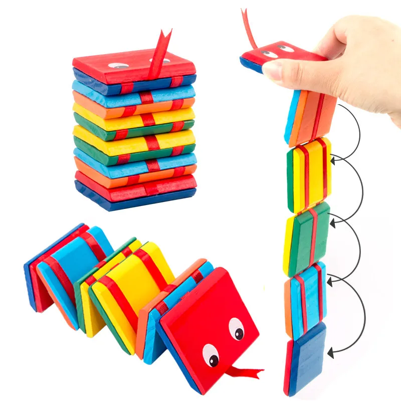 1 PCS Infinite Flip Folding Wooden Snake Magic Blocks Classic Nostalgic Children Early Educational Toys Kindergarten Puzzle Toy