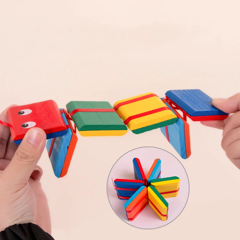 1 PCS Infinite Flip Folding Wooden Snake Magic Blocks Classic Nostalgic Children Early Educational Toys Kindergarten Puzzle Toy thumbnail 2