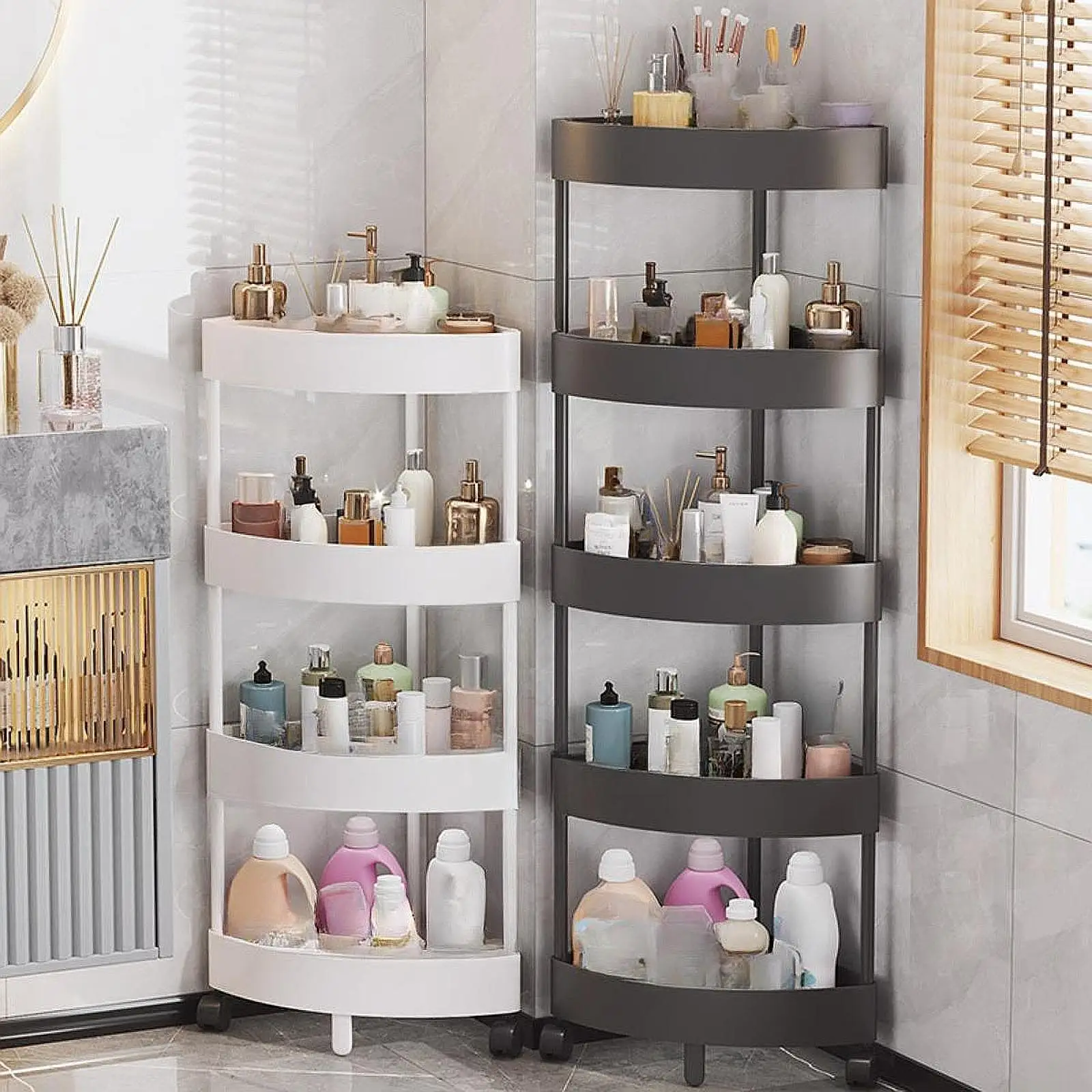 Multipurpose Corner Rack Floor Corner Shelf Floor Toilet Bathroom Storage Rack Gap Multi-Layer Kitchen Rack For Space Storage