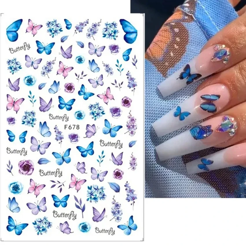 1PCS Black White Butterfly Laser Nail Stickers Y2K Nail Art Decoration Abstract Lines Bronzing Flowers Stickers For Nails thumbnail 3