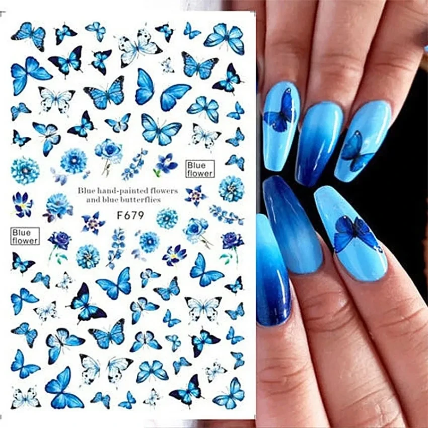 1PCS Black White Butterfly Laser Nail Stickers Y2K Nail Art Decoration Abstract Lines Bronzing Flowers Stickers For Nails thumbnail 4