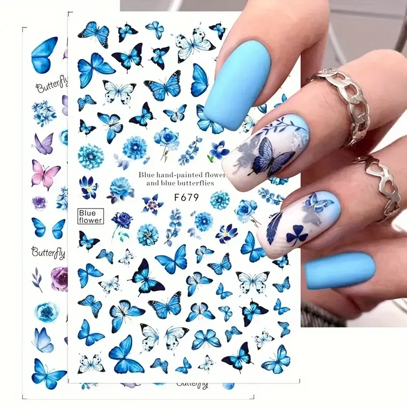 1PCS Black White Butterfly Laser Nail Stickers Y2K Nail Art Decoration Abstract Lines Bronzing Flowers Stickers For Nails thumbnail 2