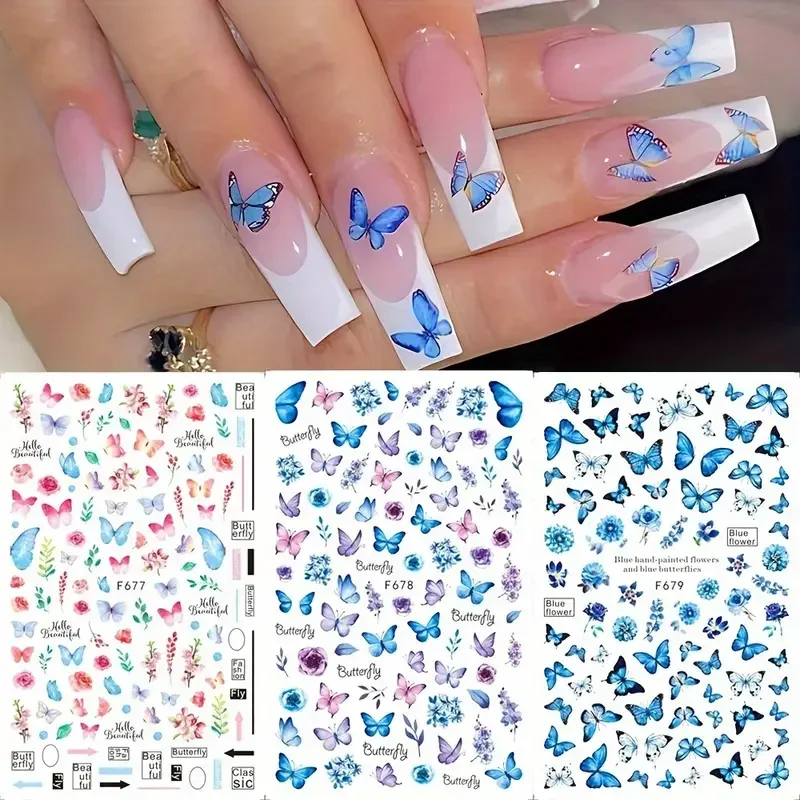 1PCS Black White Butterfly Laser Nail Stickers Y2K Nail Art Decoration Abstract Lines Bronzing Flowers Stickers For Nails thumbnail 5