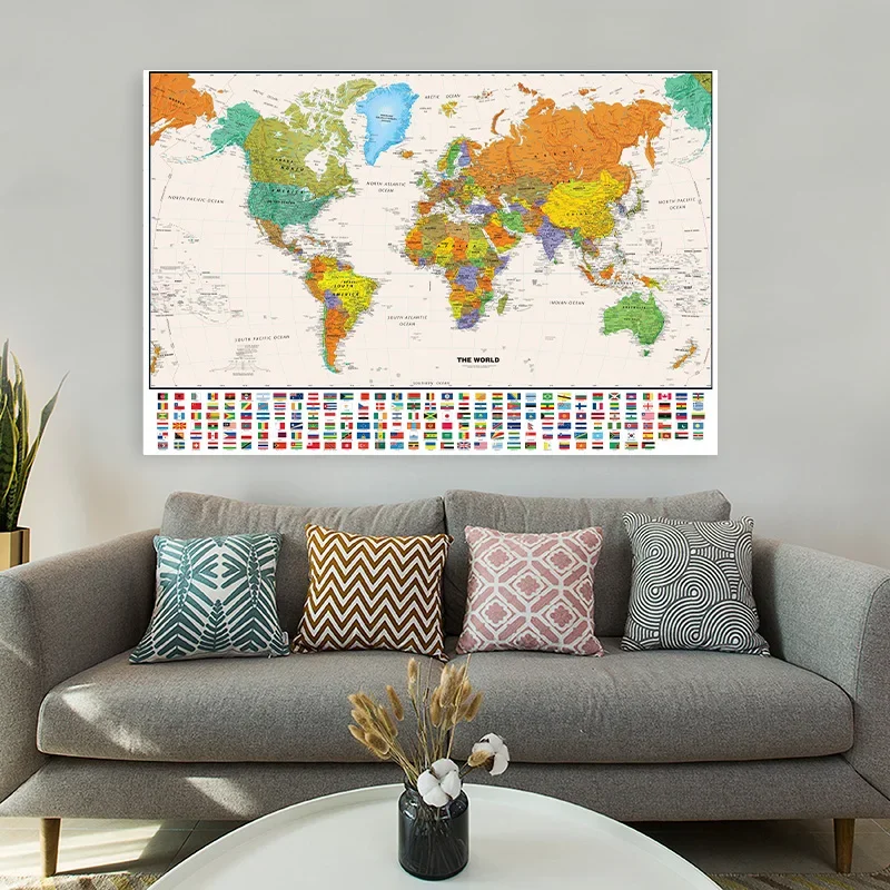 100*70cm World Map Classic Edition Unframed Wall Art Poster Painting for Home & Classroom - Educational for Kids & Adults thumbnail 6