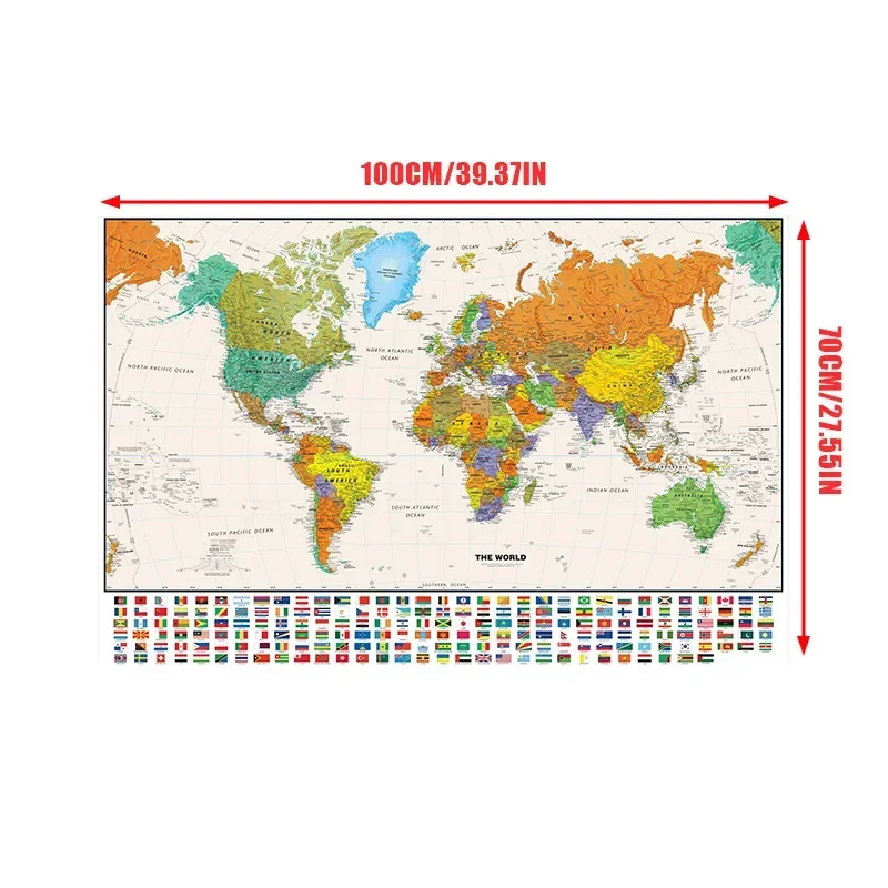 100*70cm World Map Classic Edition Unframed Wall Art Poster Painting for Home & Classroom - Educational for Kids & Adults thumbnail 5