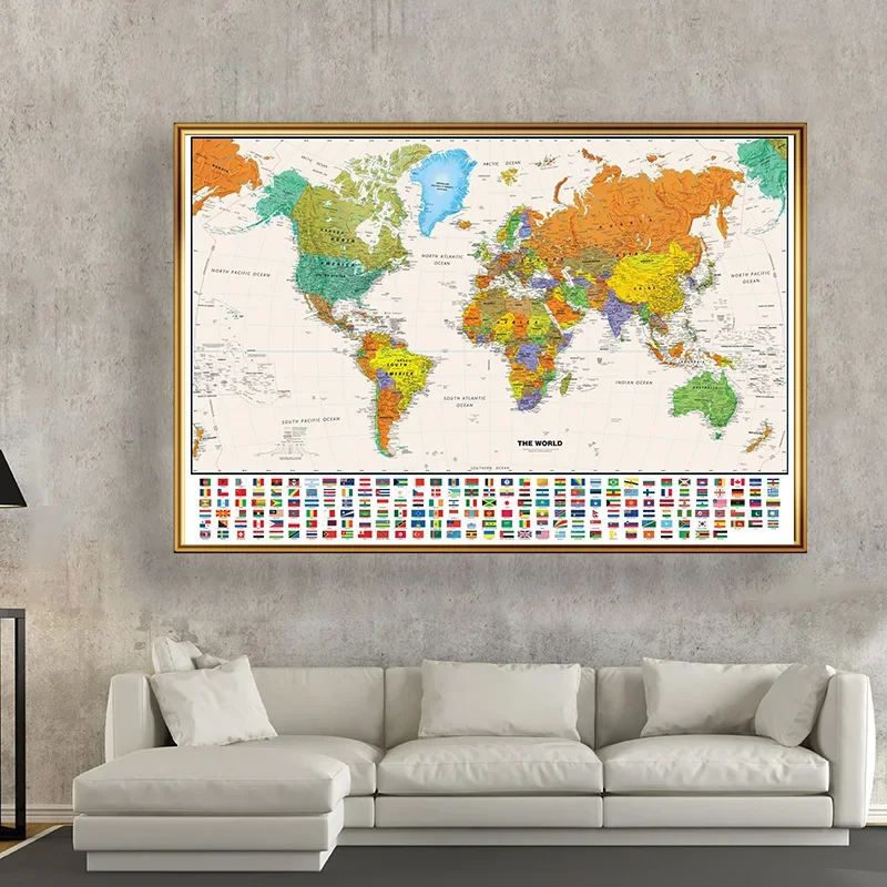 100*70cm World Map Classic Edition Unframed Wall Art Poster Painting for Home & Classroom - Educational for Kids & Adults thumbnail 2
