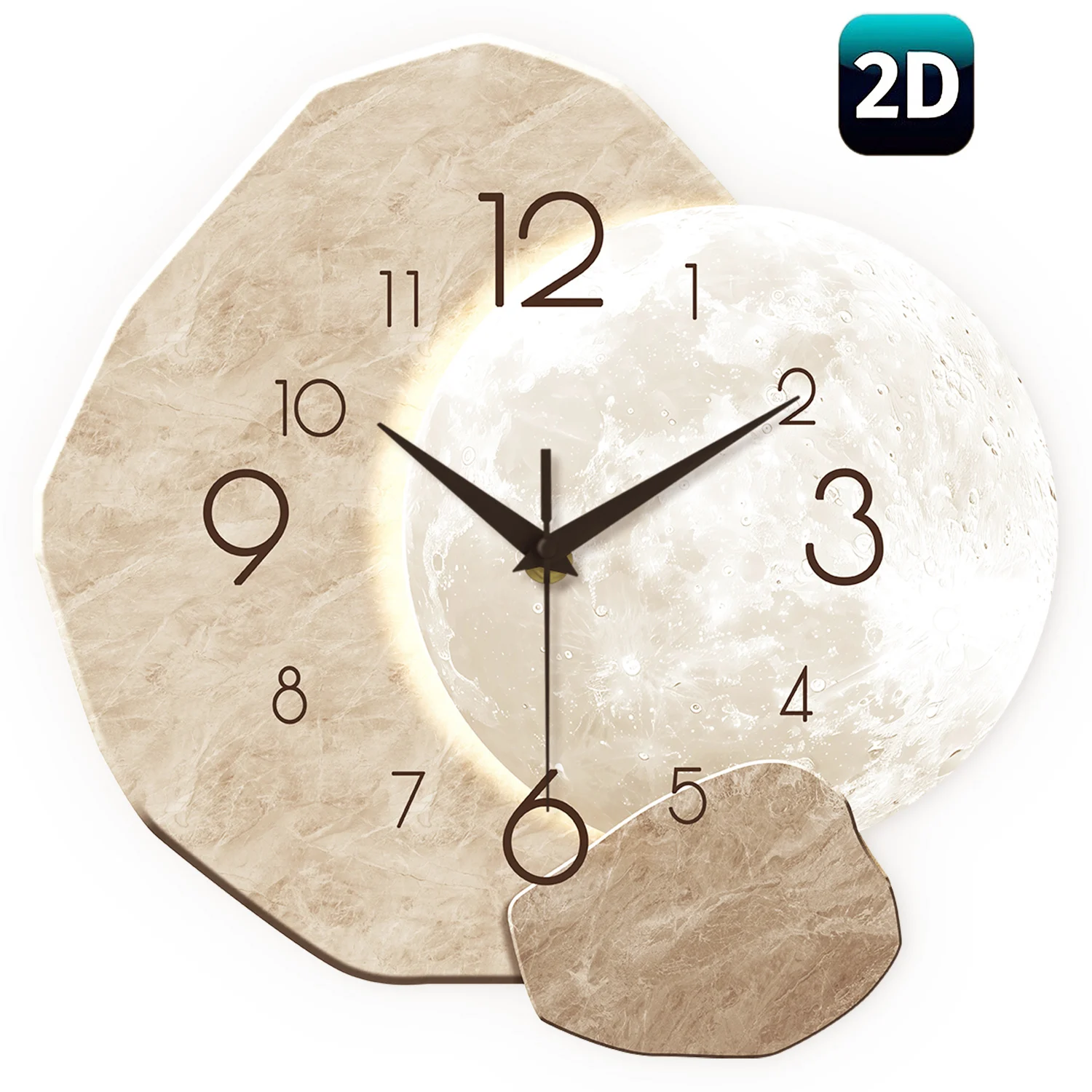 Modern Simple Silent Wall Clock, Moon Design - Quartz Movement, Wooden Material, for Bedroom, Living Room or Office Decoration thumbnail 5