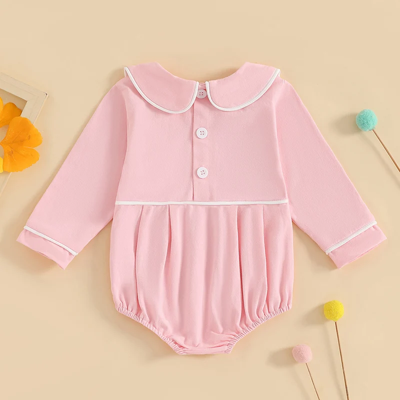 Pudcoco Baby Boys Girls Romper Long Sleeve Doll Collar Contrast Line Solid Color Bodysuit Newborn Playsuit thumbnail 3