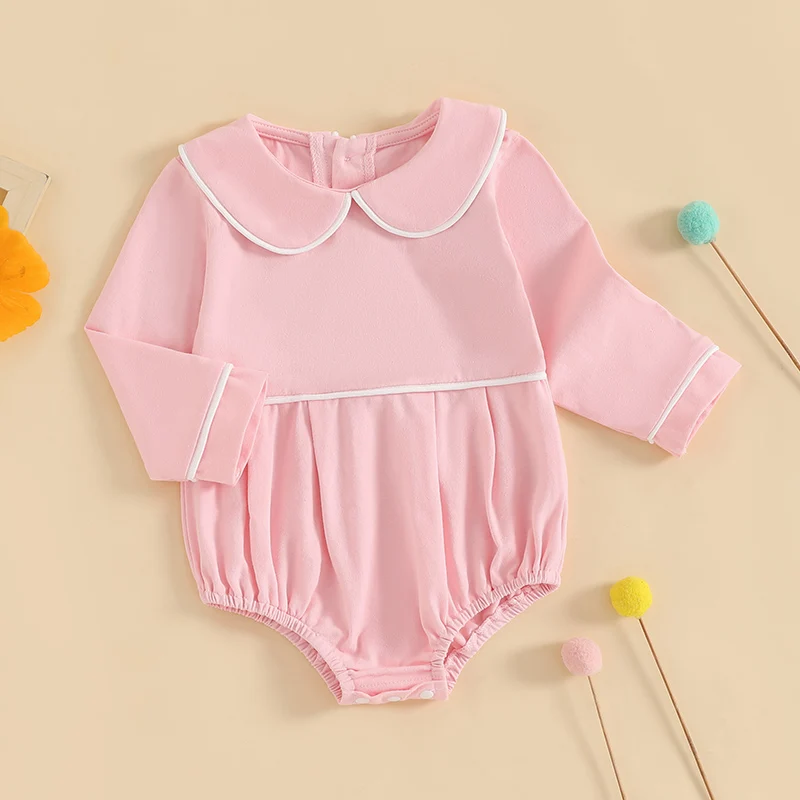 Pudcoco Baby Boys Girls Romper Long Sleeve Doll Collar Contrast Line Solid Color Bodysuit Newborn Playsuit thumbnail 2