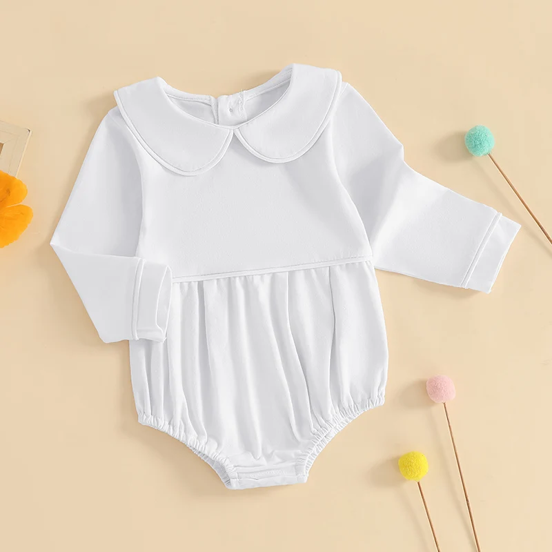 Pudcoco Baby Boys Girls Romper Long Sleeve Doll Collar Contrast Line Solid Color Bodysuit Newborn Playsuit thumbnail 5