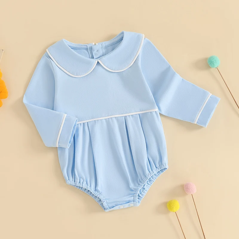Pudcoco Baby Boys Girls Romper Long Sleeve Doll Collar Contrast Line Solid Color Bodysuit Newborn Playsuit thumbnail 6