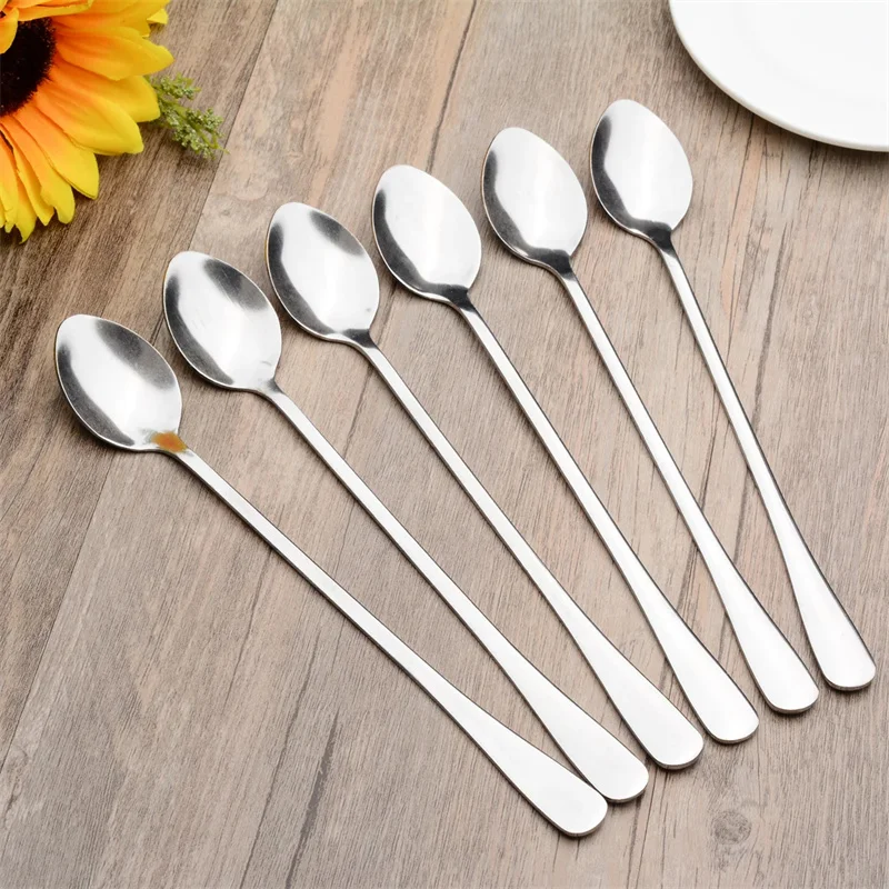 Durable Long Handled Stainless Steel Coffee Spoon Ice Cream Dessert Tea Spoon For Picnic Kitchen Accessories Spoon Coffee Bean