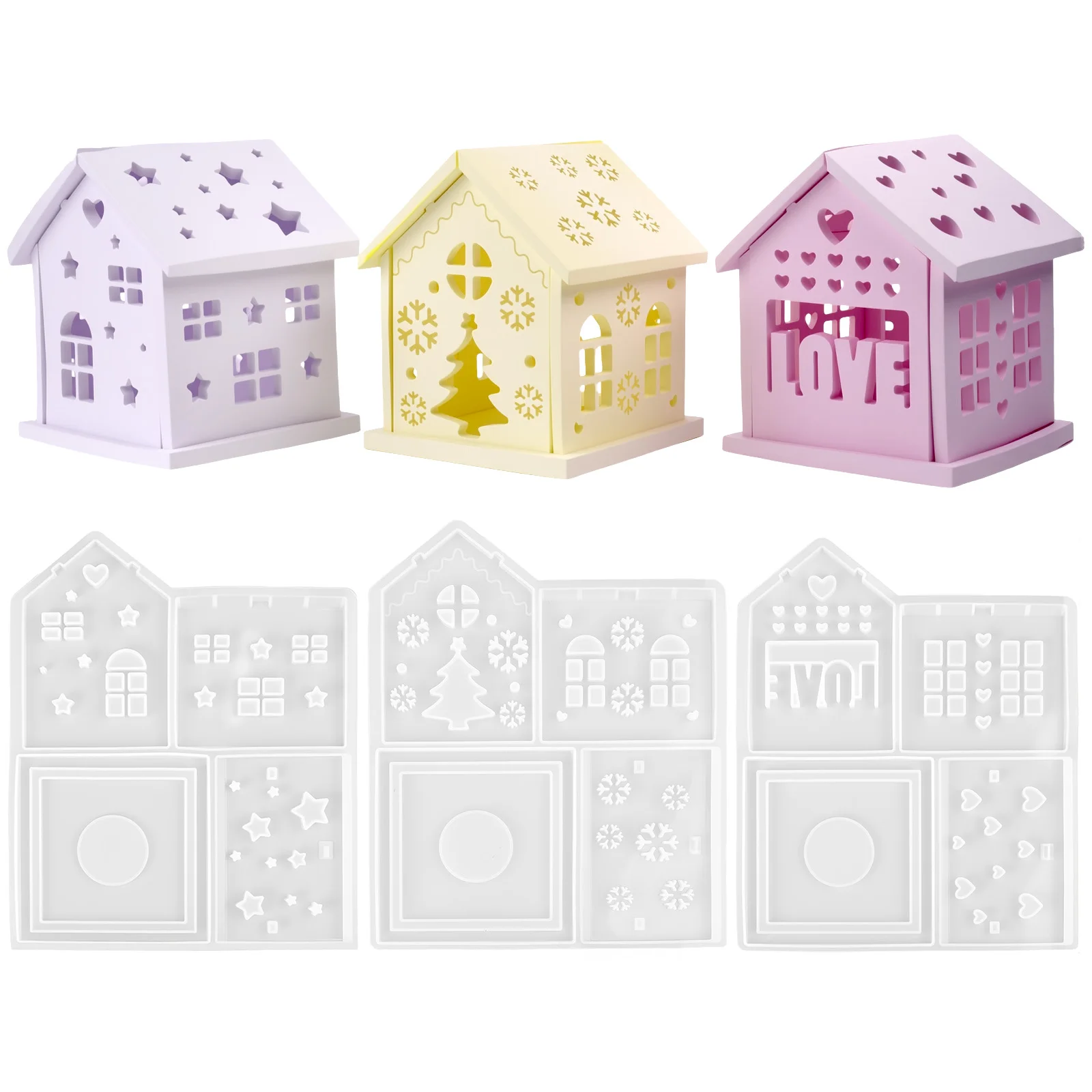 3D House Silicone Mold DIY Christmas Tree Love Star House Ornament Decor Plaster Epoxy Resin Candle Holder Mold Crafts Making thumbnail 6