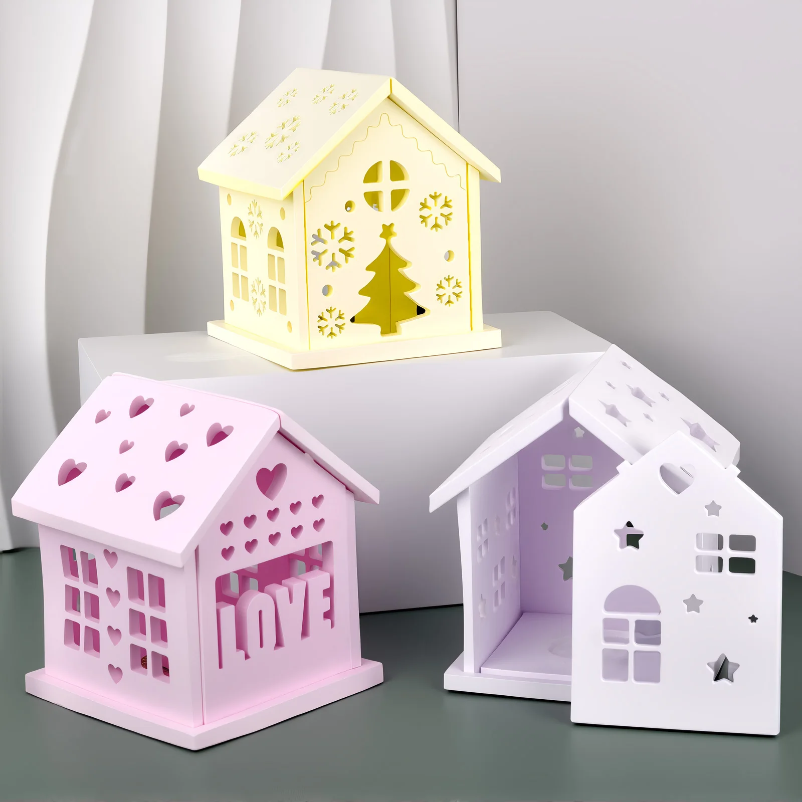 3D House Silicone Mold DIY Christmas Tree Love Star House Ornament Decor Plaster Epoxy Resin Candle Holder Mold Crafts Making thumbnail 2