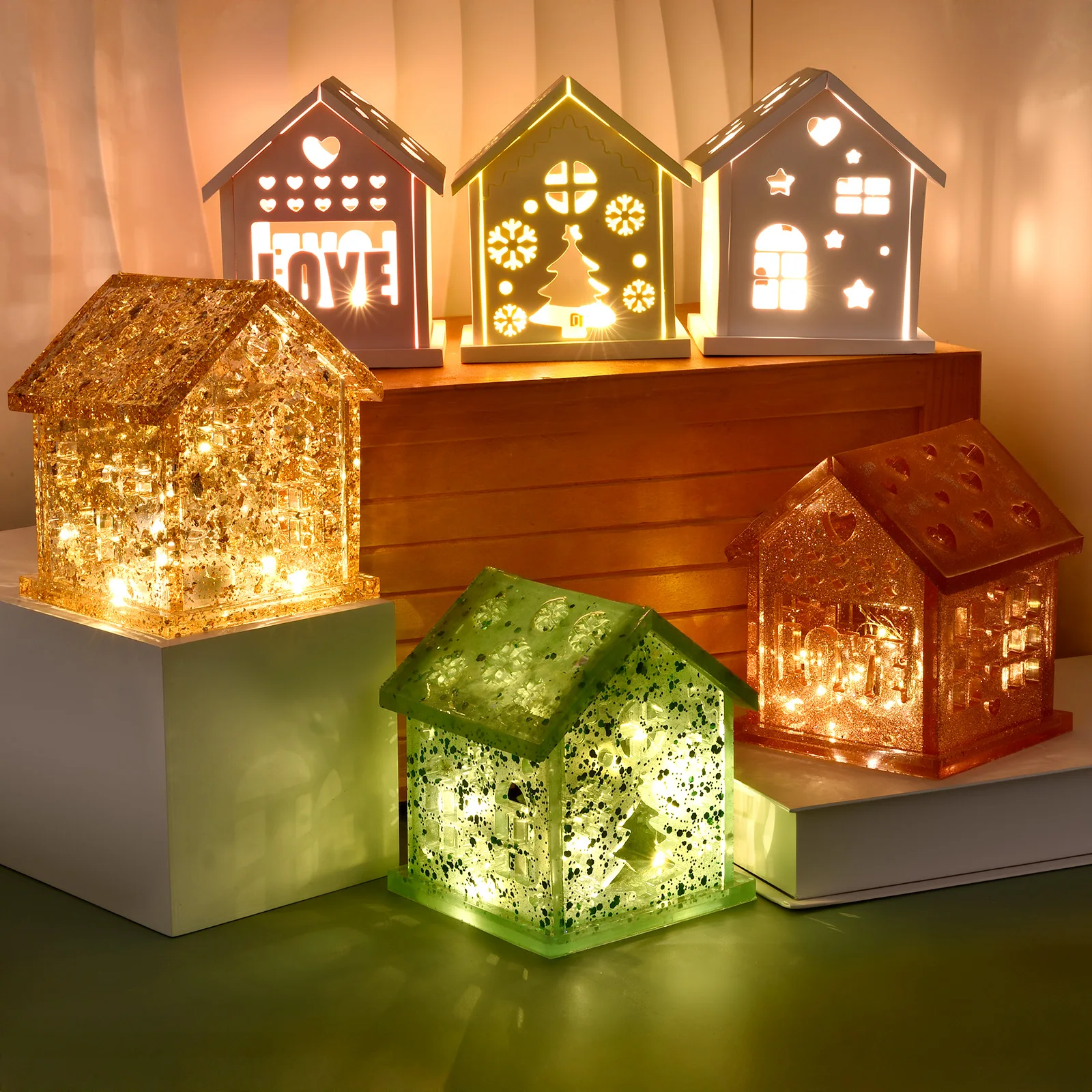 3D House Silicone Mold DIY Christmas Tree Love Star House Ornament Decor Plaster Epoxy Resin Candle Holder Mold Crafts Making