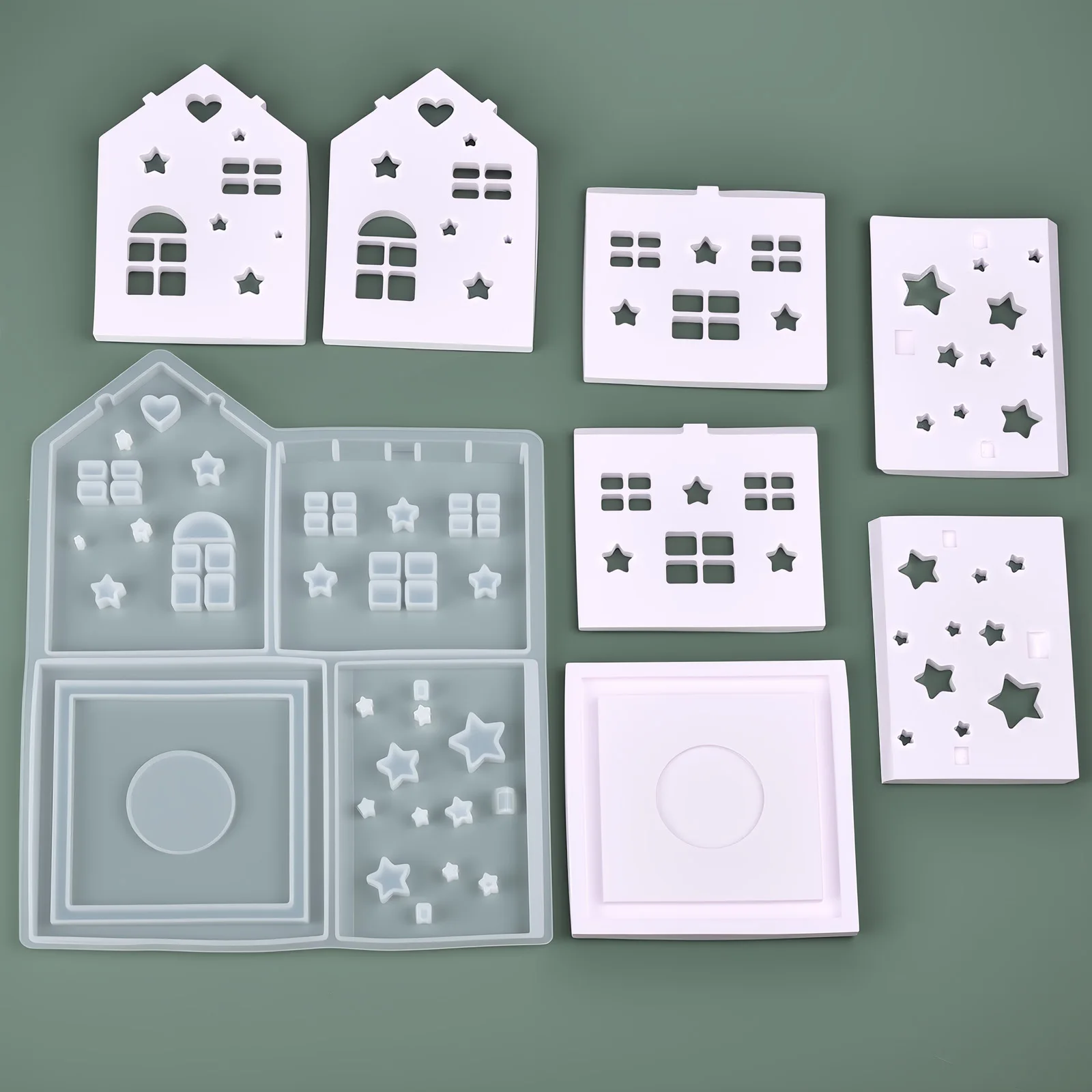 3D House Silicone Mold DIY Christmas Tree Love Star House Ornament Decor Plaster Epoxy Resin Candle Holder Mold Crafts Making thumbnail 5