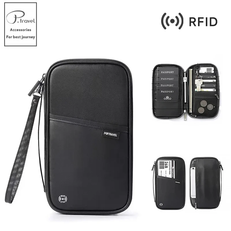 Travel Passport Wallet Organizer Bag with Card Holder Document Case for Family Crossbody Ticket Cash Storage Bag for Abroad Trip