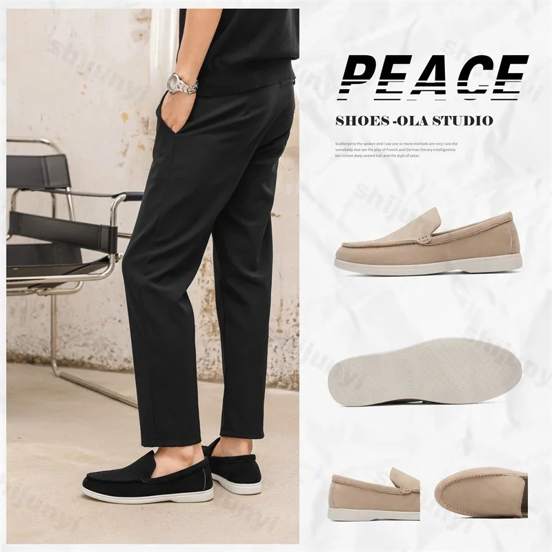 Men Flat Loafers 2025 Frosted Suede Flat Shoes Comfortable Non Slip Fashion Loafers Lightweight Trendy Outdoor Casual Shoes thumbnail 5