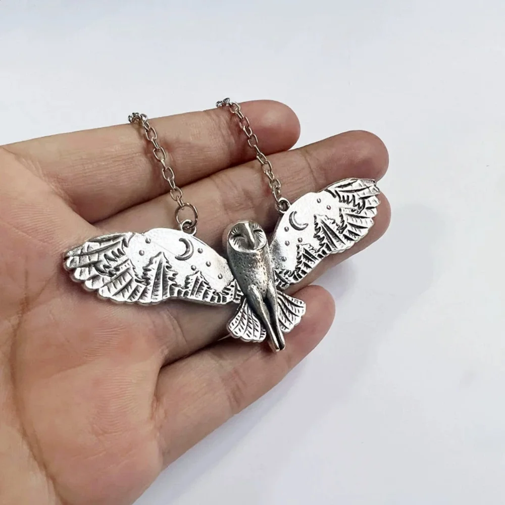 New retro men's and women's necklace creative owl pendant wings flying holiday jewelry holiday gifts thumbnail 3