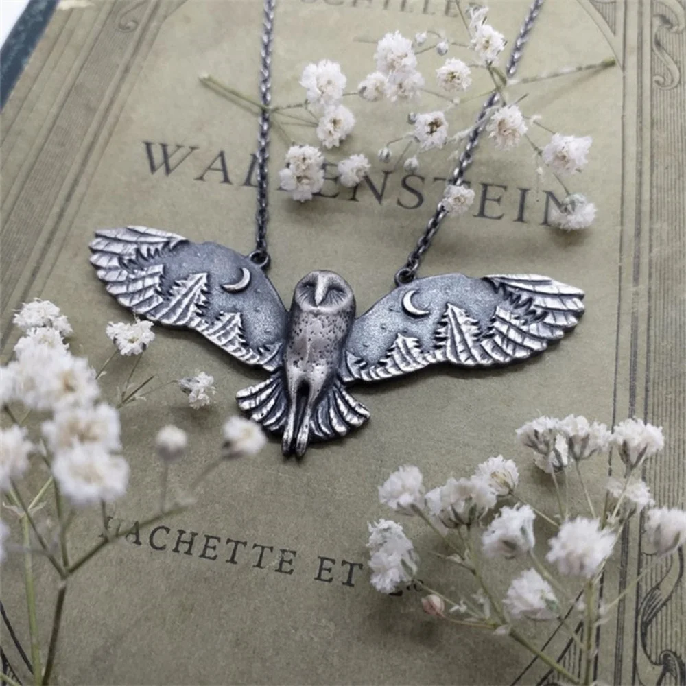 New retro men's and women's necklace creative owl pendant wings flying holiday jewelry holiday gifts thumbnail 2