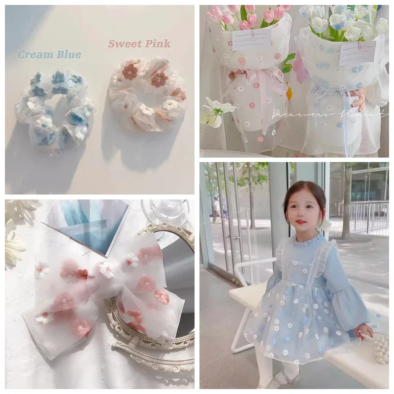 Small Flowers Embroidered Organza Fabric for Sewing Princess Dresses Headwear Stage Costumes Decorative Cloth DIY Fabrics thumbnail 4